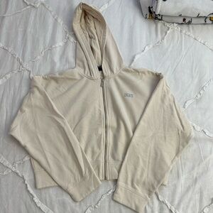 DKNY Cream Cropped Zip-Up Hoodie